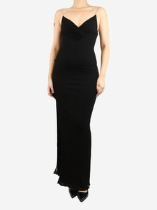 Balmain Black crystal-strap maxi slip dress - size UK 8