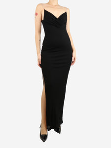 Balmain Black crystal-strap maxi slip dress - size UK 8