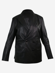 Blaze Milano Black double-breasted leather blazer - size UK 14