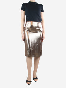 Lanvin Gold metallic silk-blend midi skirt - size UK 10