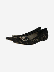 Dolce & Gabbana Black lace bejewelled flats - size EU 41.5