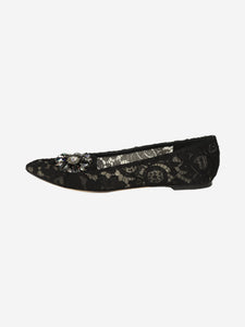 Dolce & Gabbana Black lace bejewelled flats - size EU 41.5