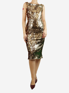 Saloni Gold sequin-embellished midi dress - size UK 8