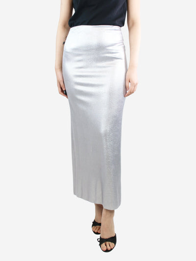Silver metallic fitted maxi skirt - size M