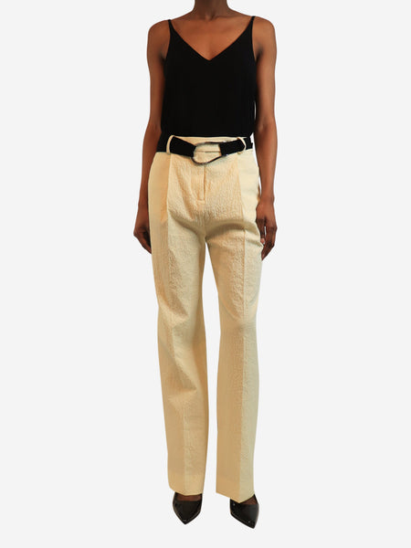Cream belted seersucker trousers - size UK 8 alternate image