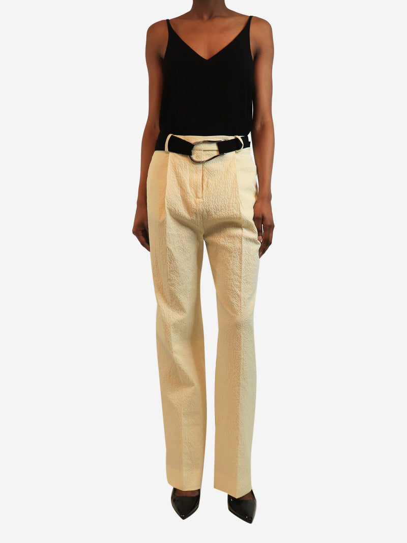 Cream belted seersucker trousers - size UK 8 Trousers Victoria Victoria Beckham 