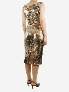 Saloni Gold sequin-embellished midi dress - size UK 8