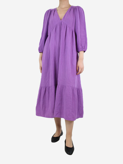 Purple cotton v-neck dress - size S Dresses Xirena 
