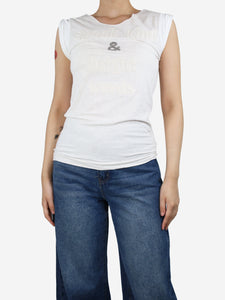 Brunello Cucinelli Cream heather slogan top - size M