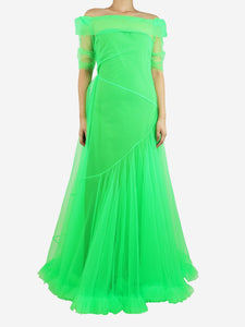 Molly Goddard Molly Goddard Neon green sheer tulle maxi dress with jersey tube lining - size UK 12