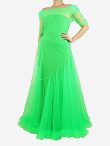 Molly Goddard Molly Goddard Neon green sheer tulle maxi dress with jersey tube lining - size UK 12