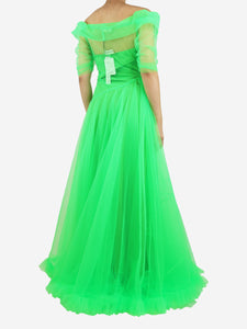 Molly Goddard Molly Goddard Neon green sheer tulle maxi dress with jersey tube lining - size UK 12