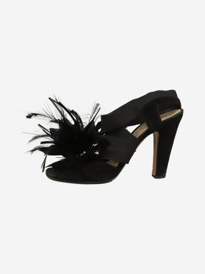 Black strappy feather detail sandals heels - size EU 41