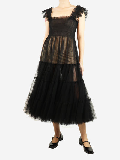 Black sheer shirred tulle midi dress - size S Dresses Hill House 