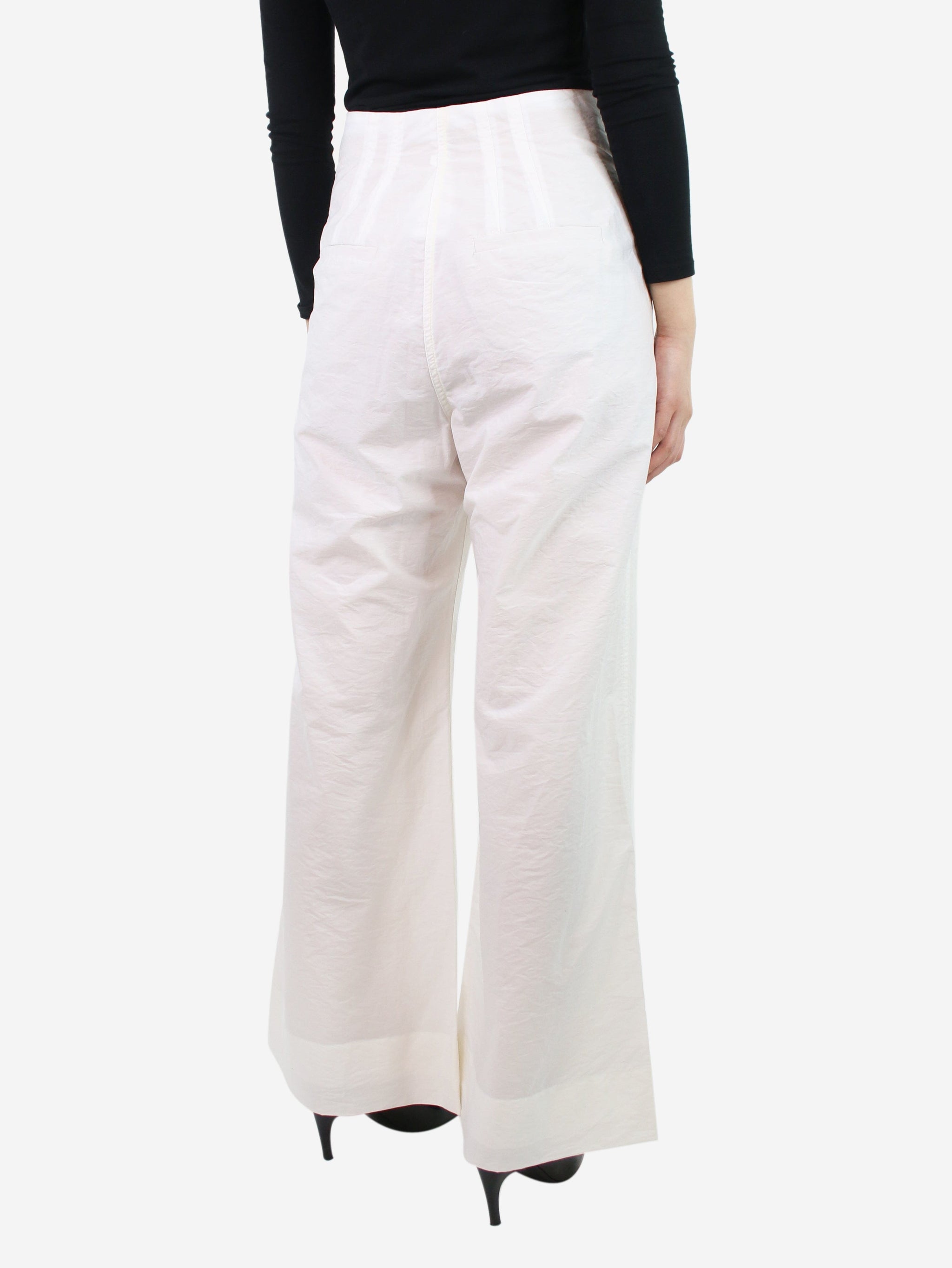 White Floral Print Wide Leg Linen Pant | 120% Lino