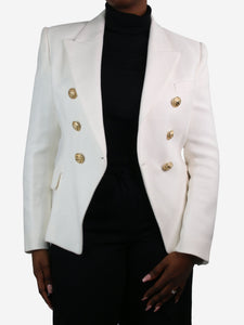 Balmain White double-breasted textured blazer - size FR 42