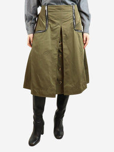 JW Anderson Khaki green nylon zipper midi skirt - size UK 10