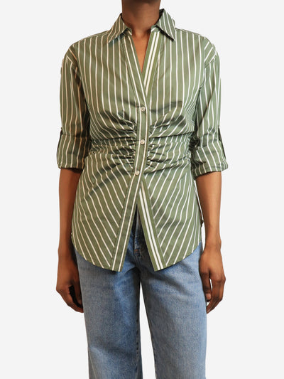 Green and white ruched striped shirt - size UK 6 Tops Veronica Beard 