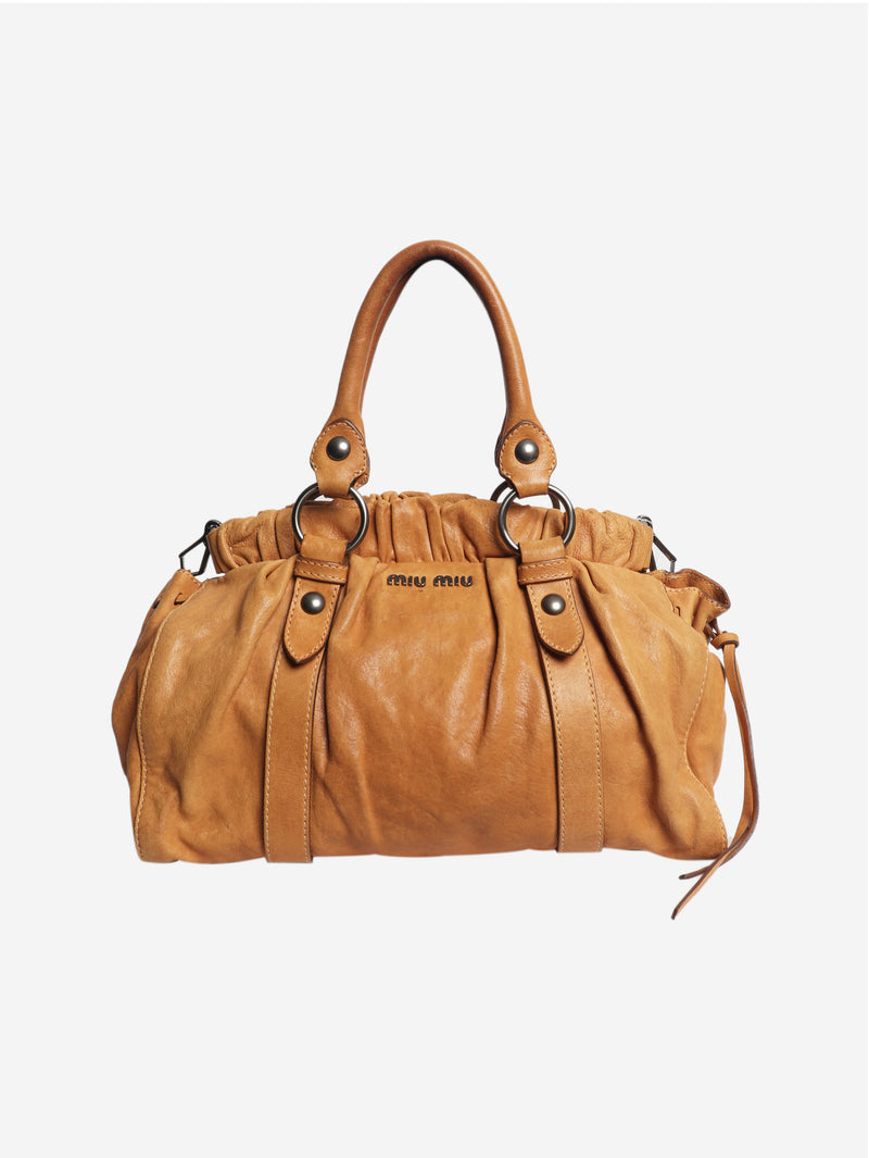 Brown Vitello leather 2way bag