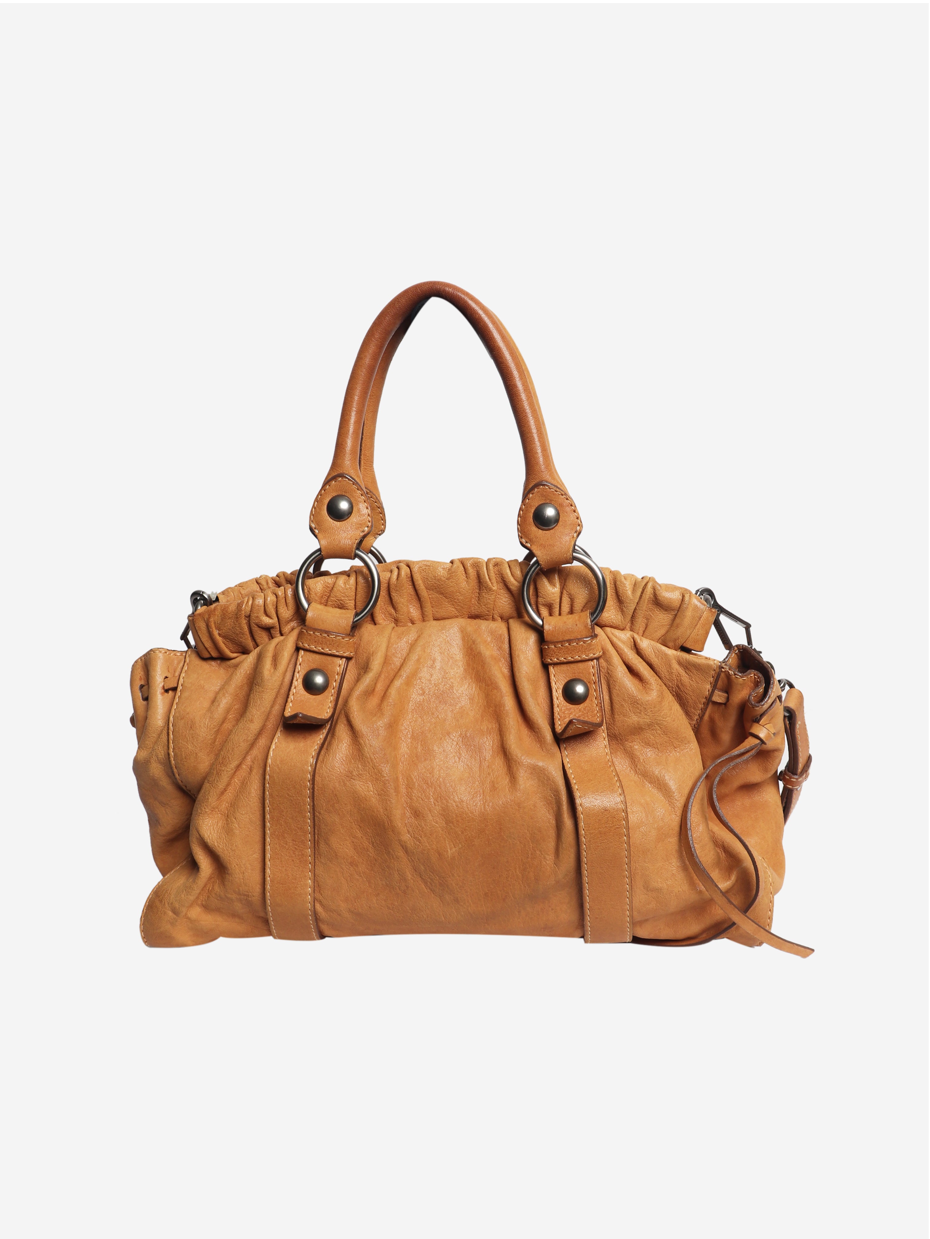 Brown Vitello leather 2way bag