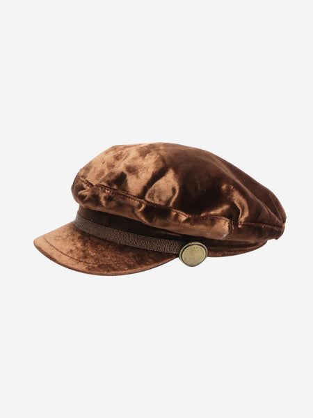 Brown velvet baker boy cap alternate image