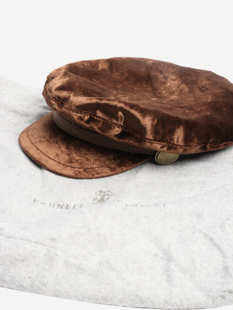 Brown velvet baker boy cap Hats Brunello Cucinelli 
