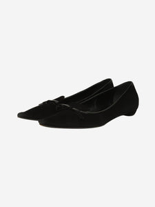 Prada Black suede pointed toe flats with patent bow - size EU 40