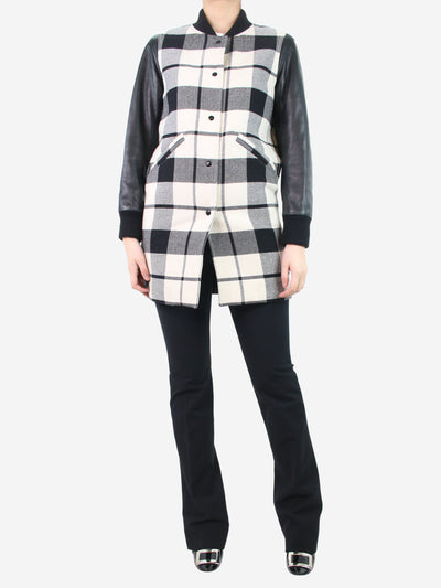 Cream and black checkered wool-blend coat - size UK 8 Coats & Jackets Sandro 