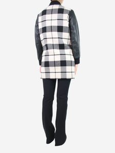 Sandro Cream and black checkered wool-blend coat - size UK 8