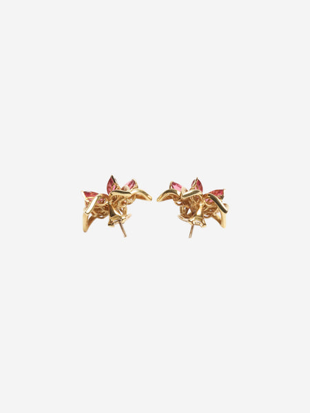 Gold and pink flower earrings alternate image