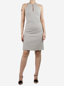 Bottega Veneta Grey sleeveless keyhole wool midi dress - size UK 8