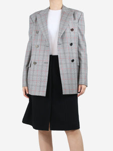 Calvin Klein Grey double-breasted checkered blazer - size UK 8