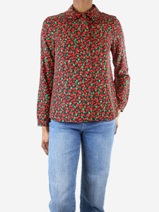 Vanessa Seward Red floral-printed silk shirt - size UK 6