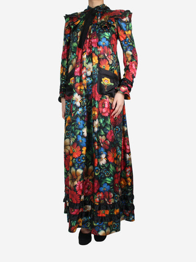 Multicoloured silk long-sleeved floral maxi dress - size UK 8 Dresses Gucci 
