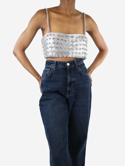 Silver crystal-embellished crop top - size S