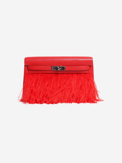 Red 2025 Kelly Elan Folie Chamkila Ostrich feather bag
