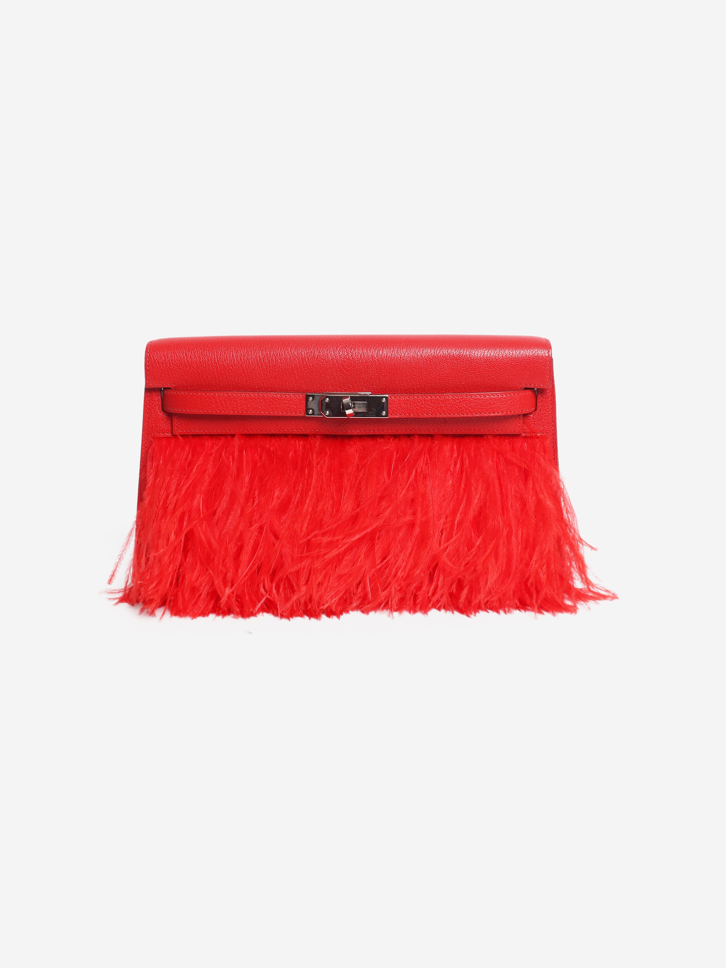 Red 2025 Kelly Elan Folie Chamkila Ostrich feather bag
