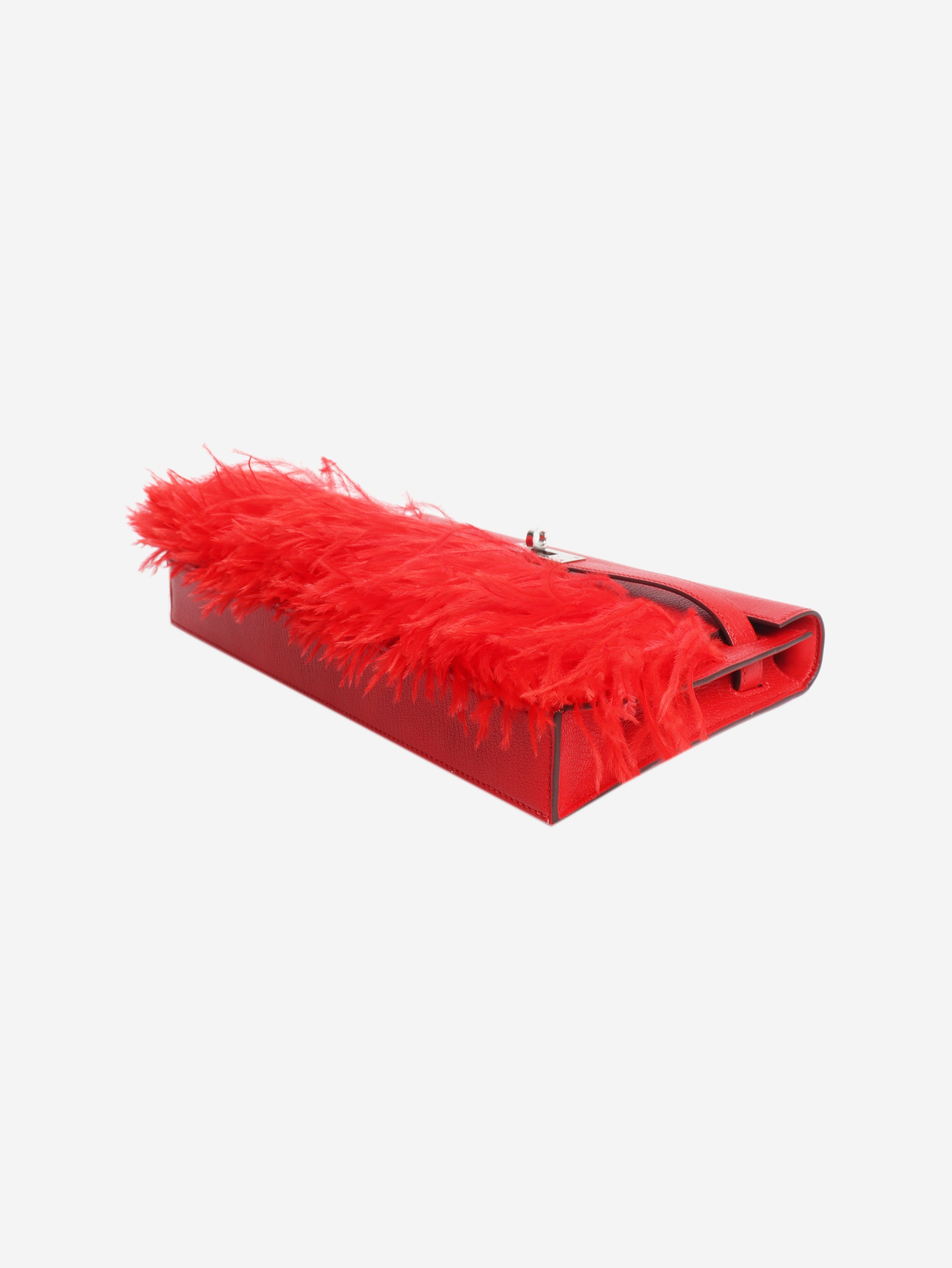 Red 2025 Kelly Elan Folie Chamkila Ostrich feather bag