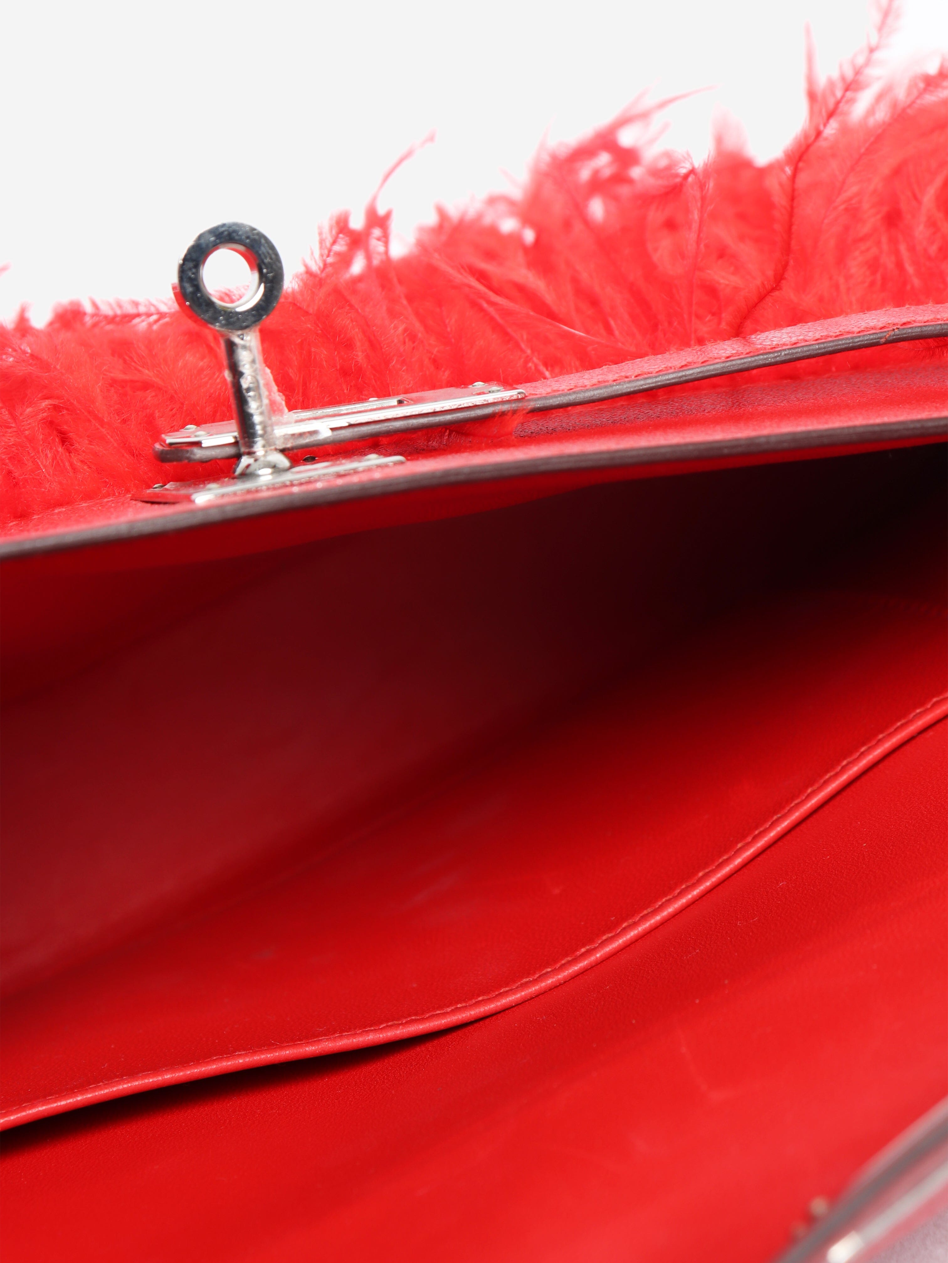 Red 2025 Kelly Elan Folie Chamkila Ostrich feather bag