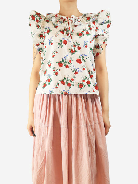 White floral ruffled top - size UK 10 product image