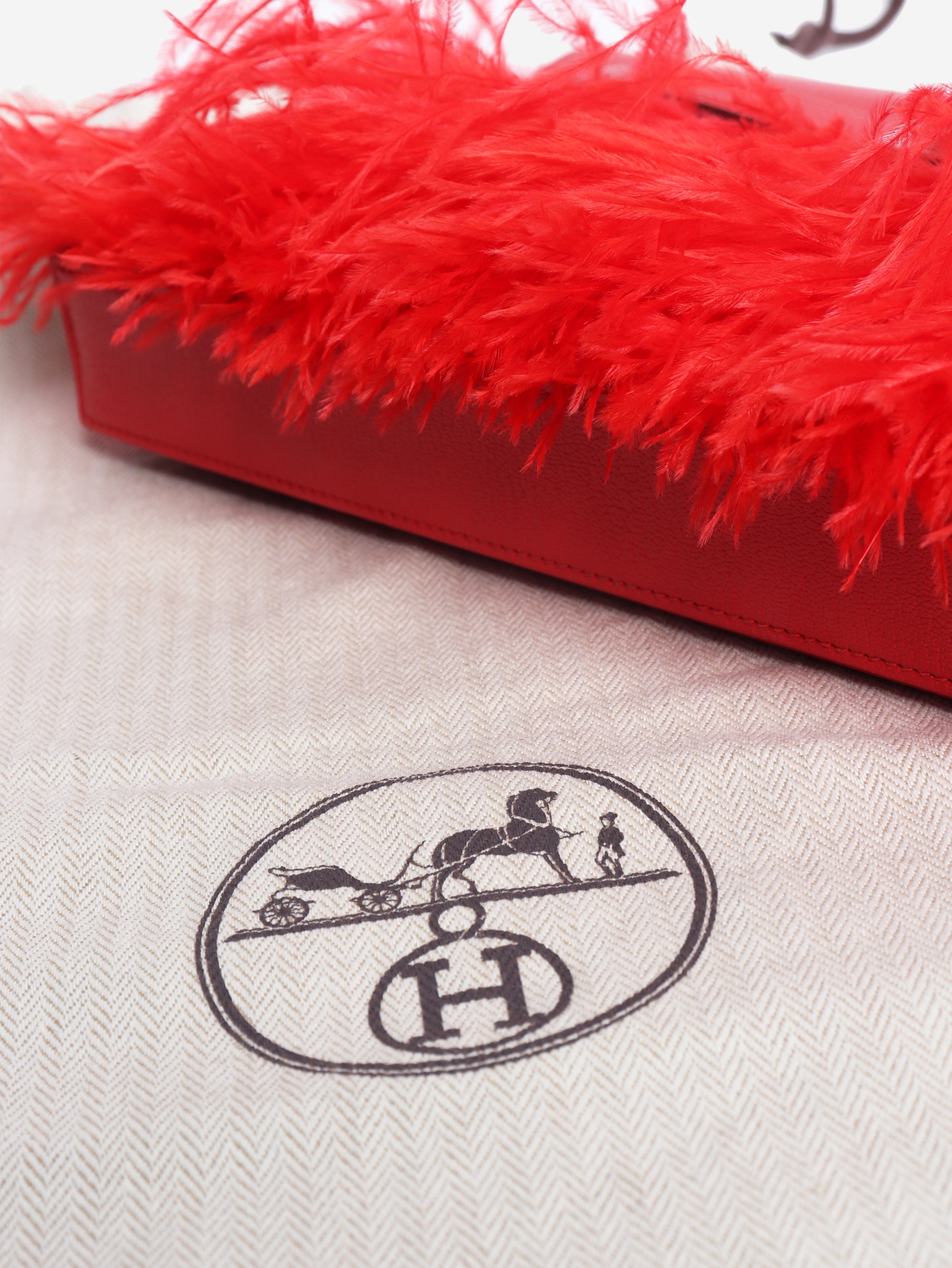 Red 2025 Kelly Elan Folie Chamkila Ostrich feather bag