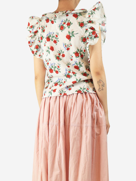 White floral ruffled top - size UK 10 alternate image