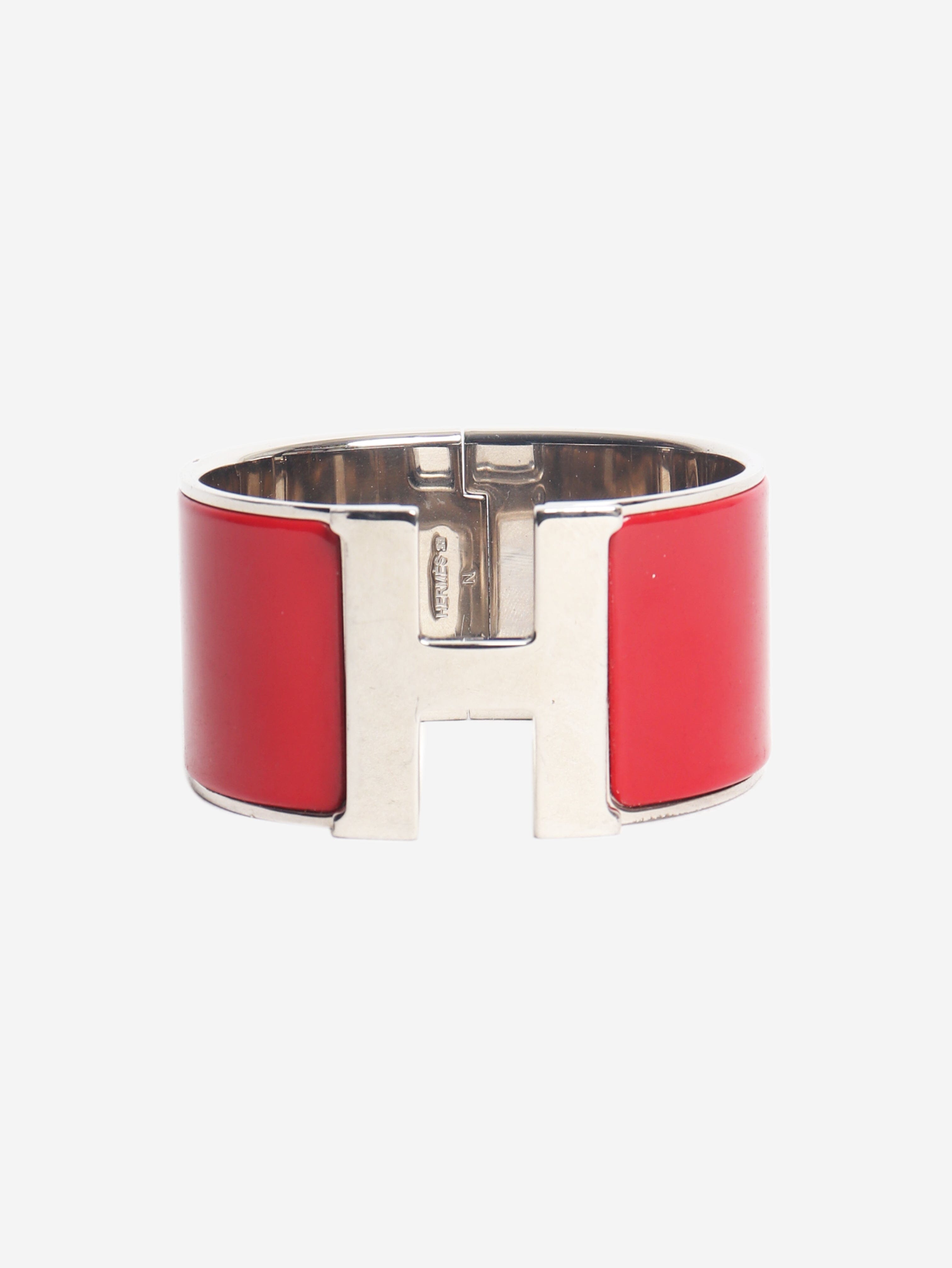 Red and silver Clic clac H wide bangle Bracelets Hermes 