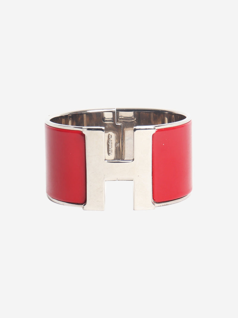 Red and silver Clic clac H wide bangle Bracelets Hermes 