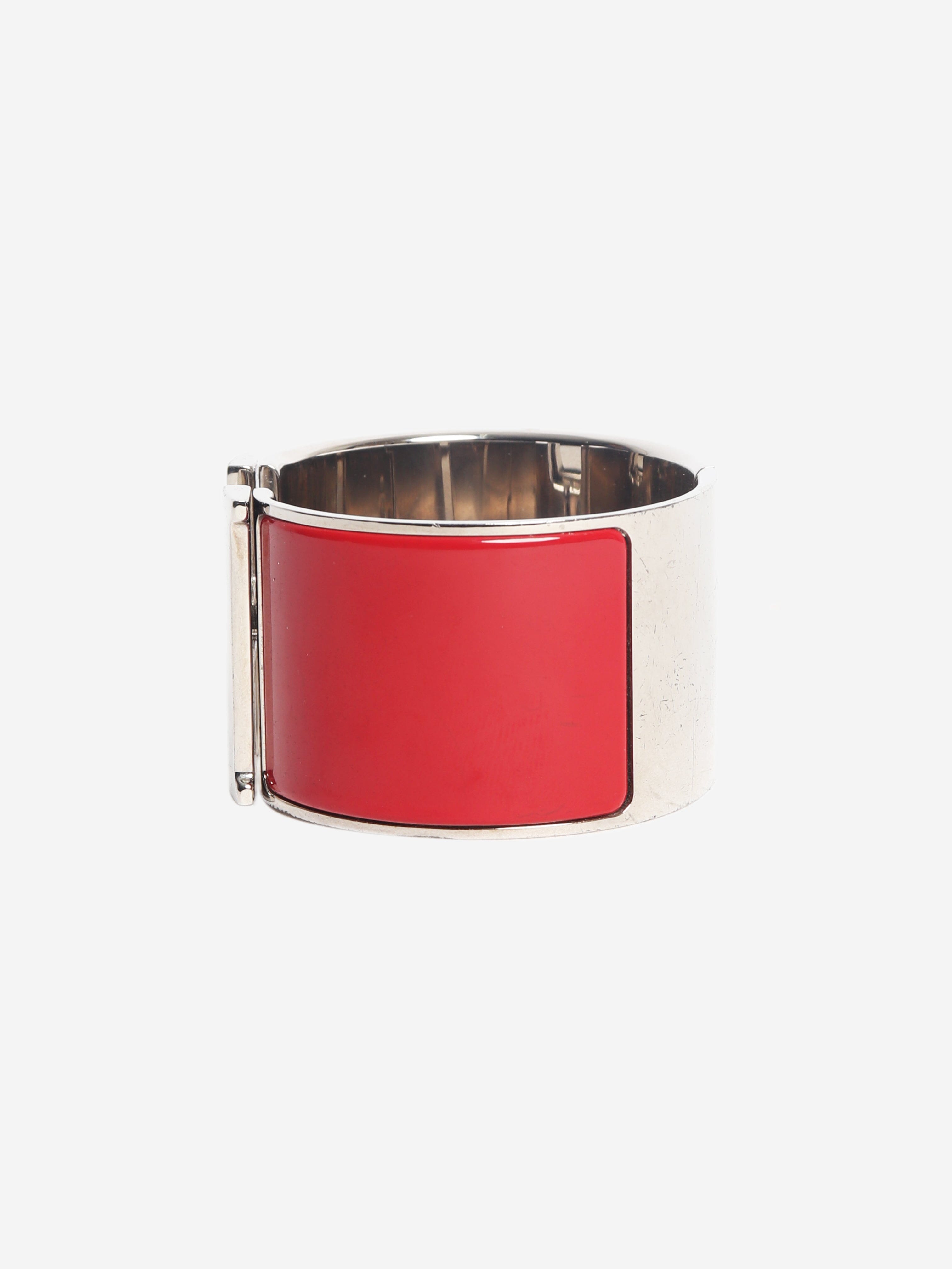 Red and silver Clic clac H wide bangle Bracelets Hermes 
