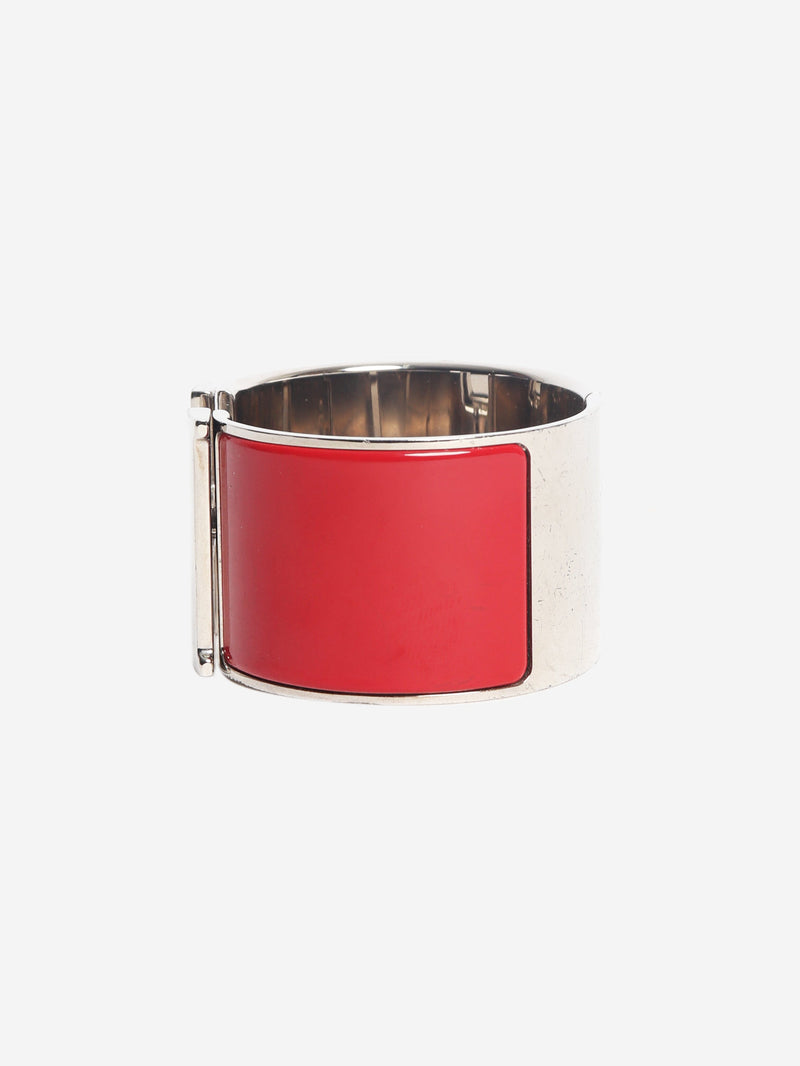 Red and silver Clic clac H wide bangle Bracelets Hermes 