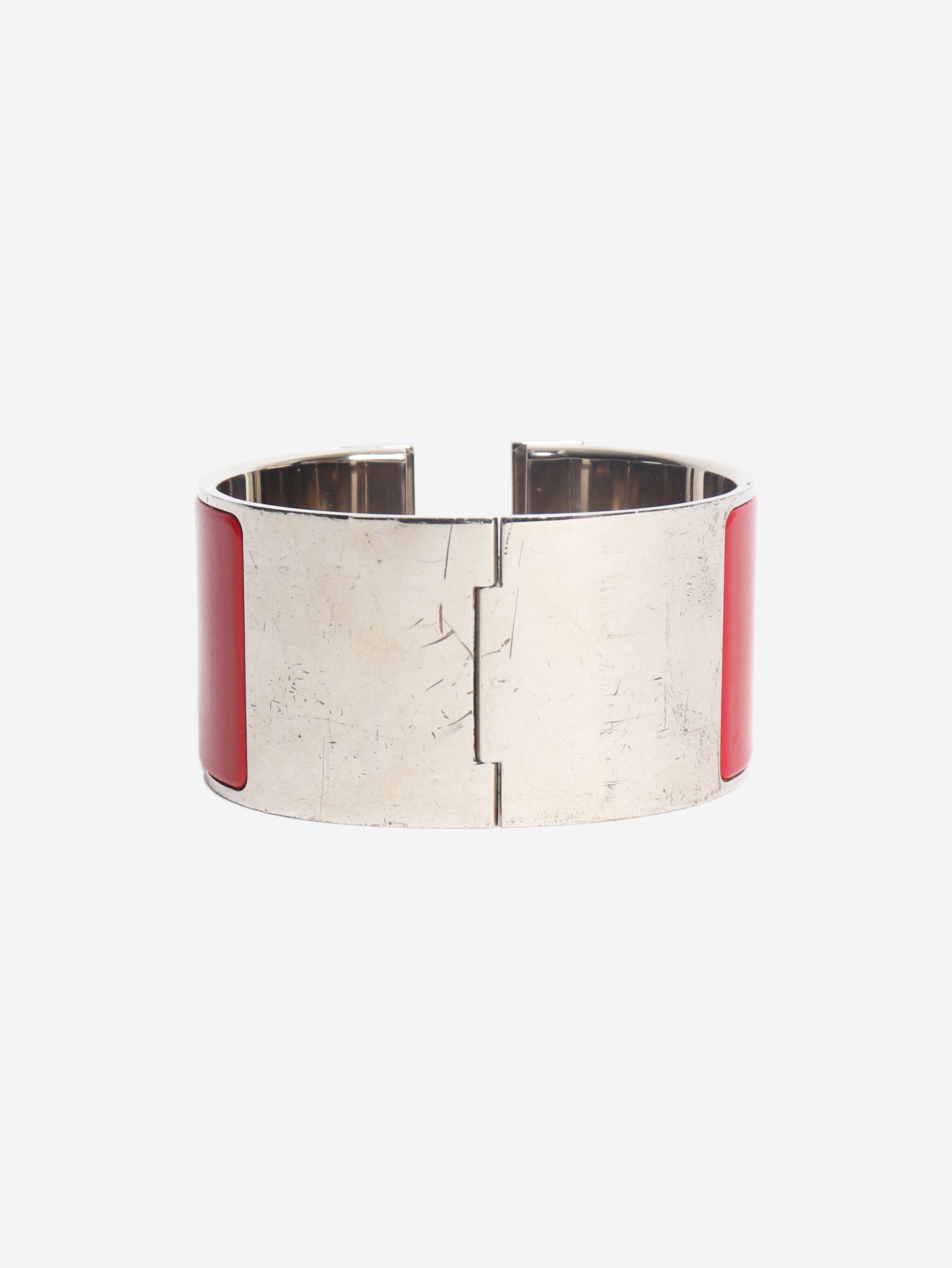 Red and silver Clic clac H wide bangle Bracelets Hermes 