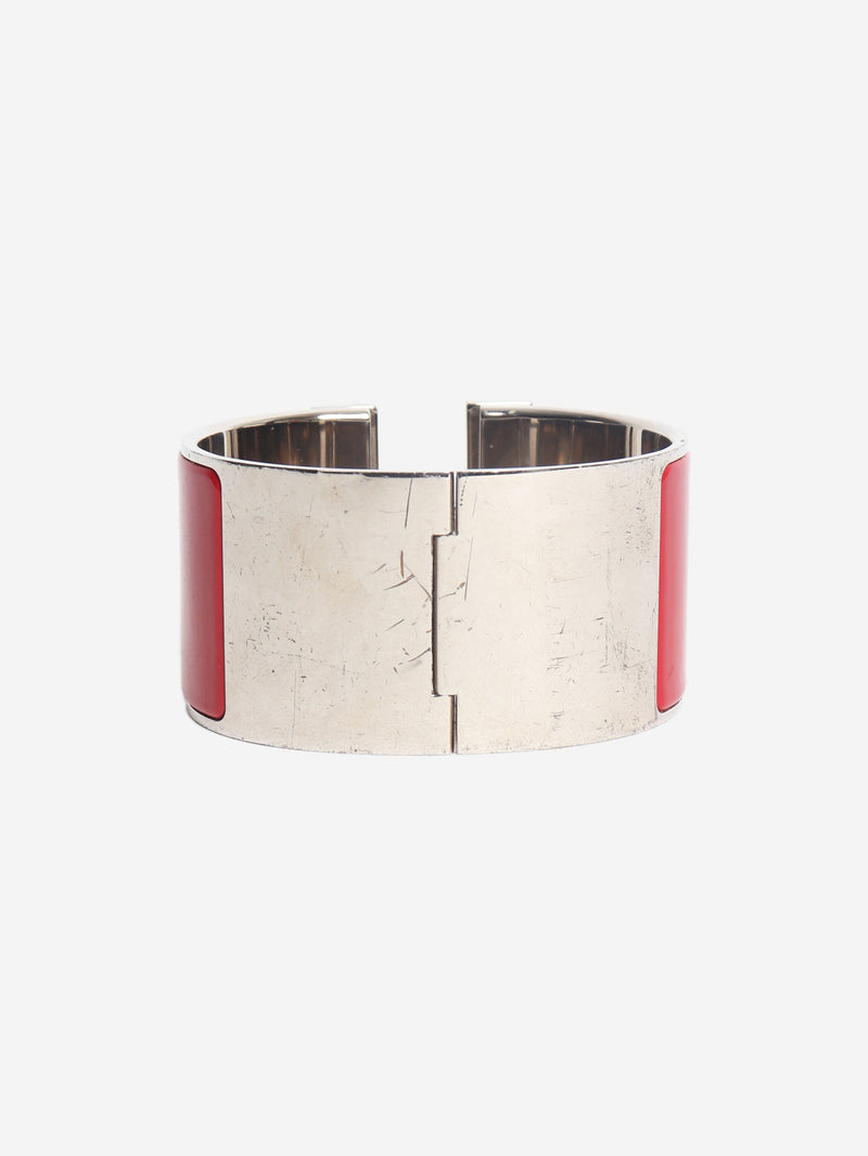 Red and silver Clic clac H wide bangle Bracelets Hermes 