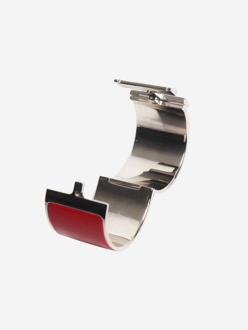 Red and silver Clic clac H wide bangle Bracelets Hermes 