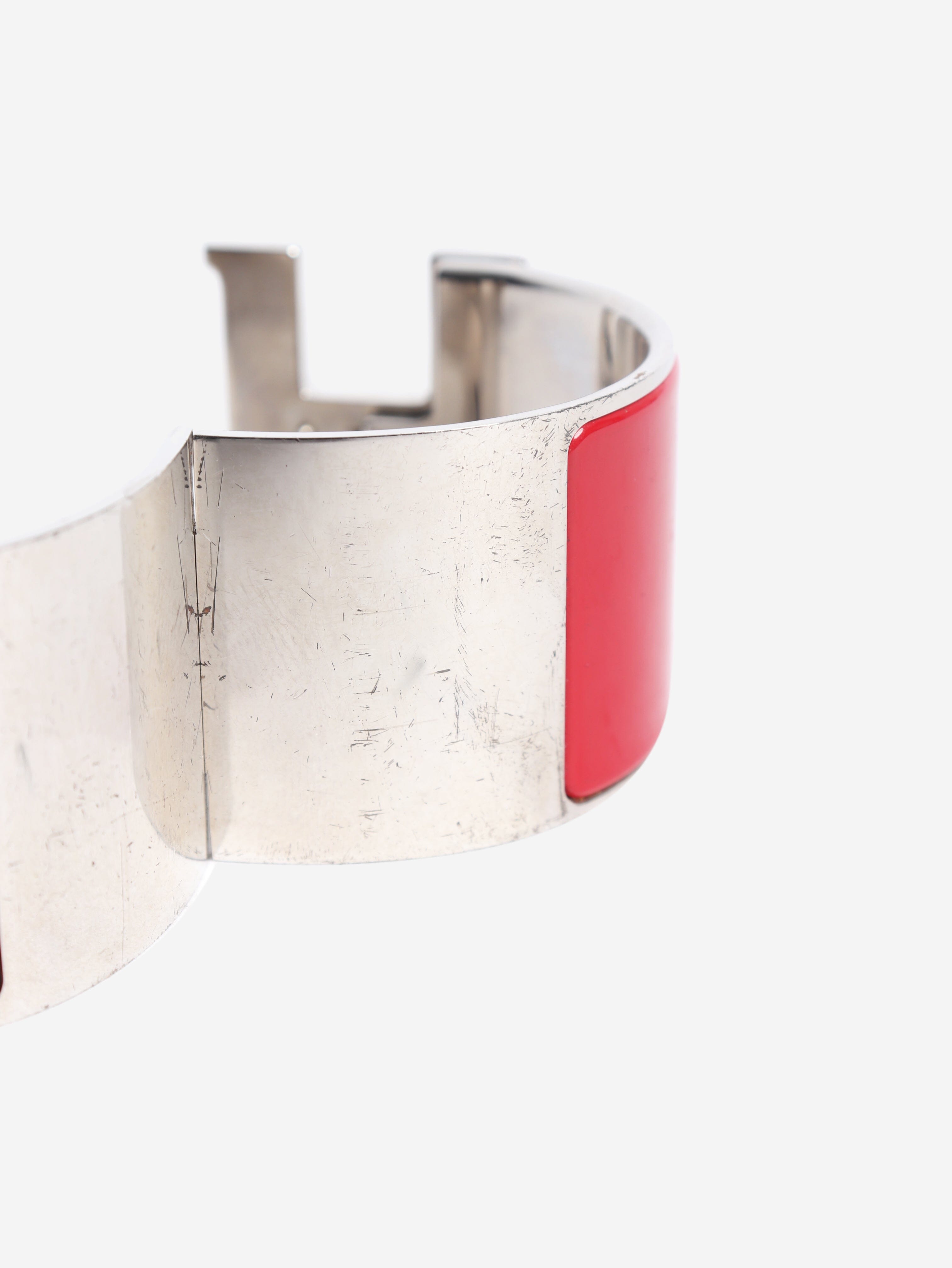 Red and silver Clic clac H wide bangle Bracelets Hermes 